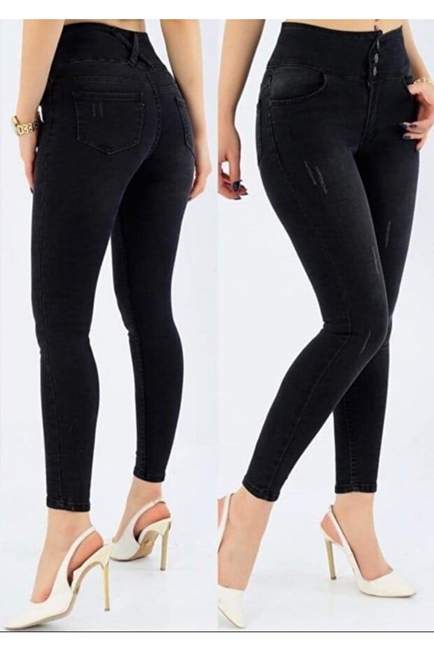 High Waist Lycra Jean Trousers (Color Options)