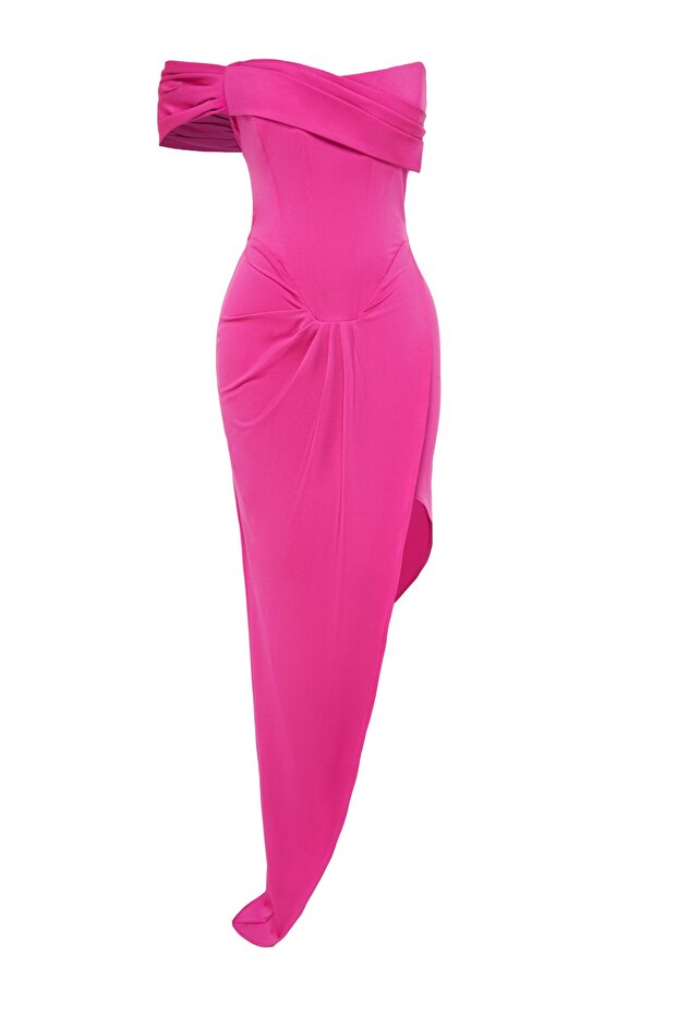 X Zeynep Tosun Fuchsia Body-Sitting Corset Detailed Evening Dress & Homecoming Dress TCLSS23AE00013 - 6