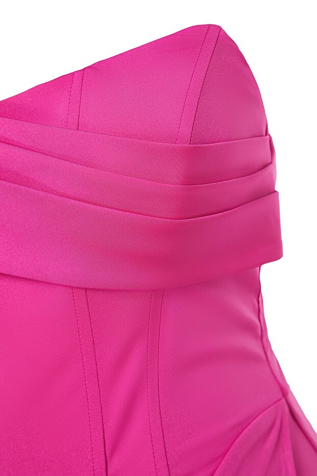 X Zeynep Tosun Fuchsia Body-Sitting Corset Detailed Evening Dress & Homecoming Dress TCLSS23AE00013 - 7