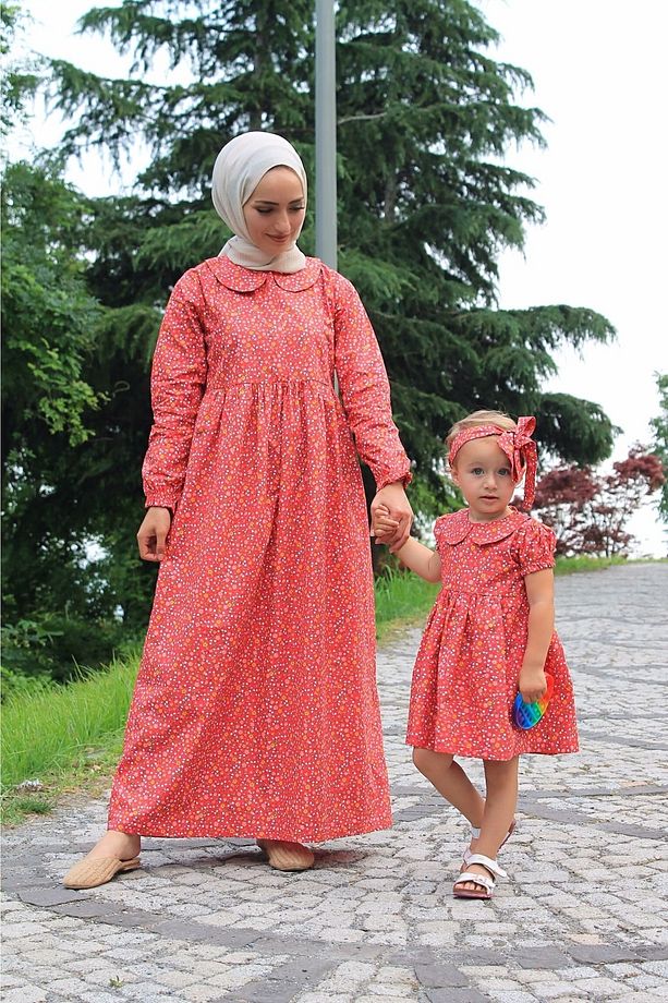 Anne Bebek Kombini Kırmızı Elbise - 2
