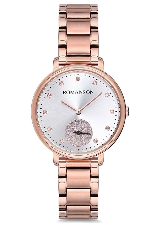 Rm9A14Llrras6R Steel Cord Bottom Second Rose Gold Color Stone Women's Wristwatch