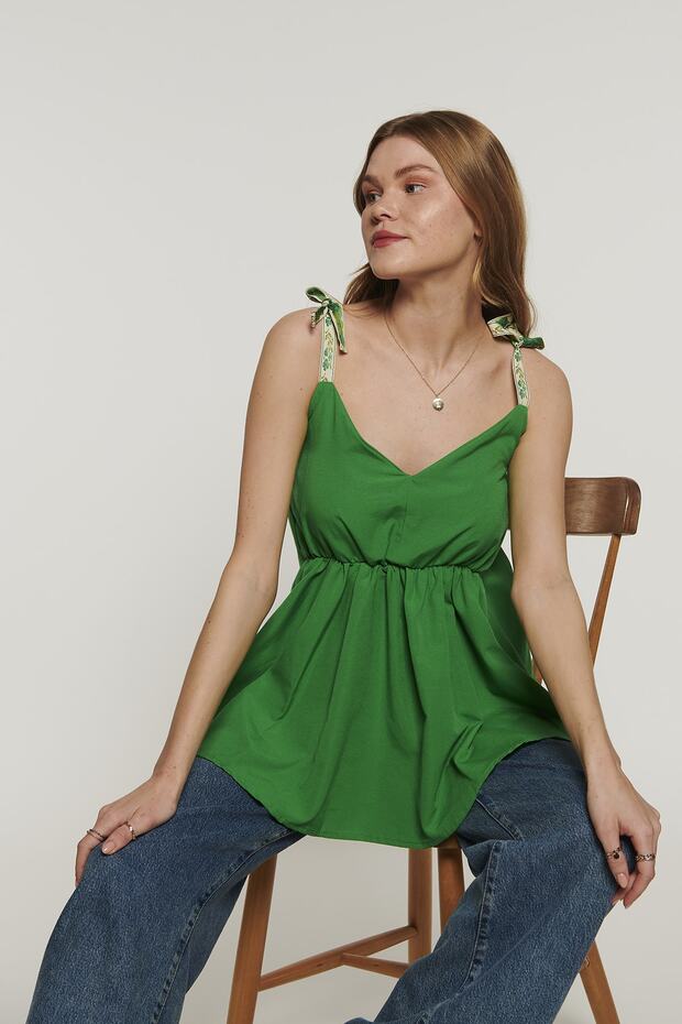 بلوزة بحزام دانتيل - أخضر - 6