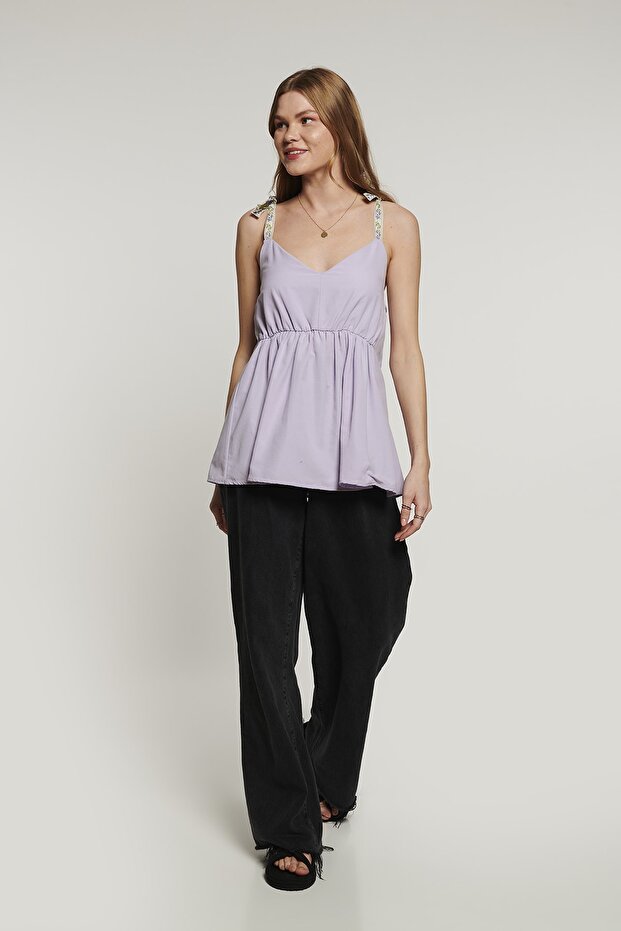 Lace Strap Blouse - Lilac - 2