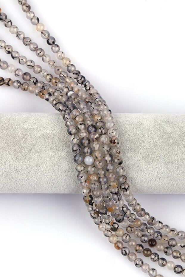 Gray Agate Natural Stone String 6 Mm Sphere Cut