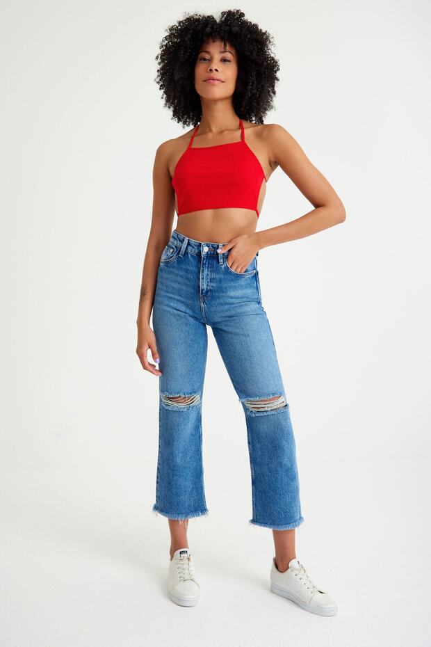 Ribbed Camisole Back Detailed Crop Body