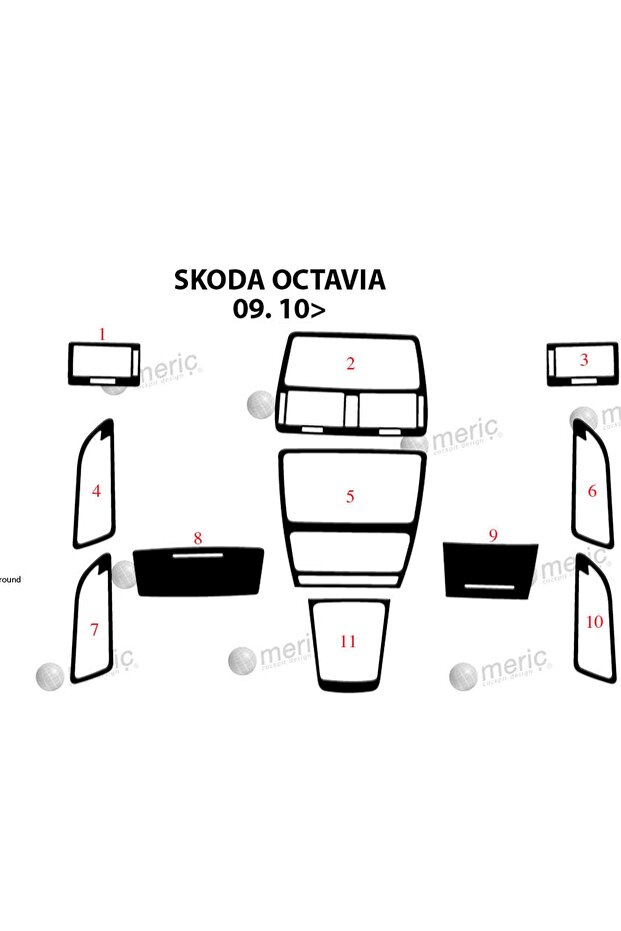 Meriç ®   Skoda Octavia Front Glove Box Trim Glossy Black 11 Pieces 2010-2016