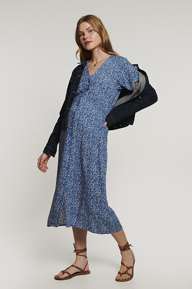 Wesley Mavi Hamile Elbise - 2