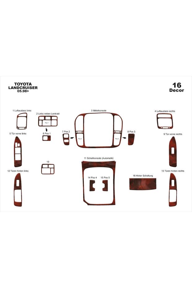 Meriç ® Toyota Land Cruiser Front Glove Box Trim Mahogany 16 Pieces 1998-2003