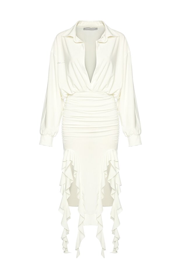 Beyaz Candy Volanlı Elbise - 1