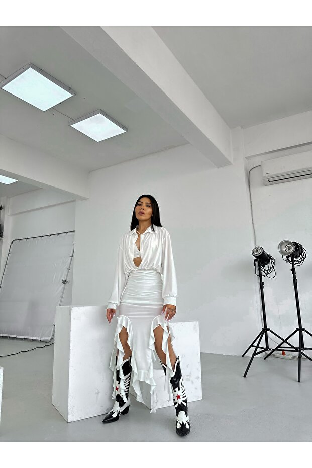 Beyaz Candy Volanlı Elbise - 3