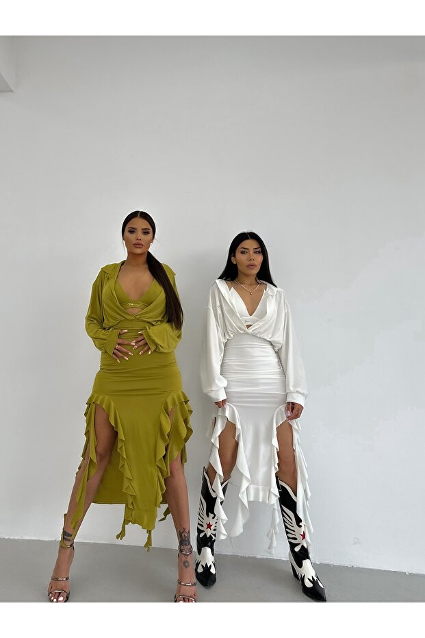 Beyaz Candy Volanlı Elbise - 6