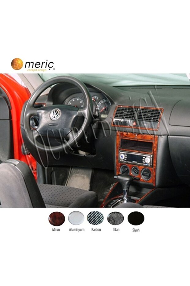 Meriç ® Volkswagen Bora Front Glove Box Trim Mahogany 19 Piece 1998-2008