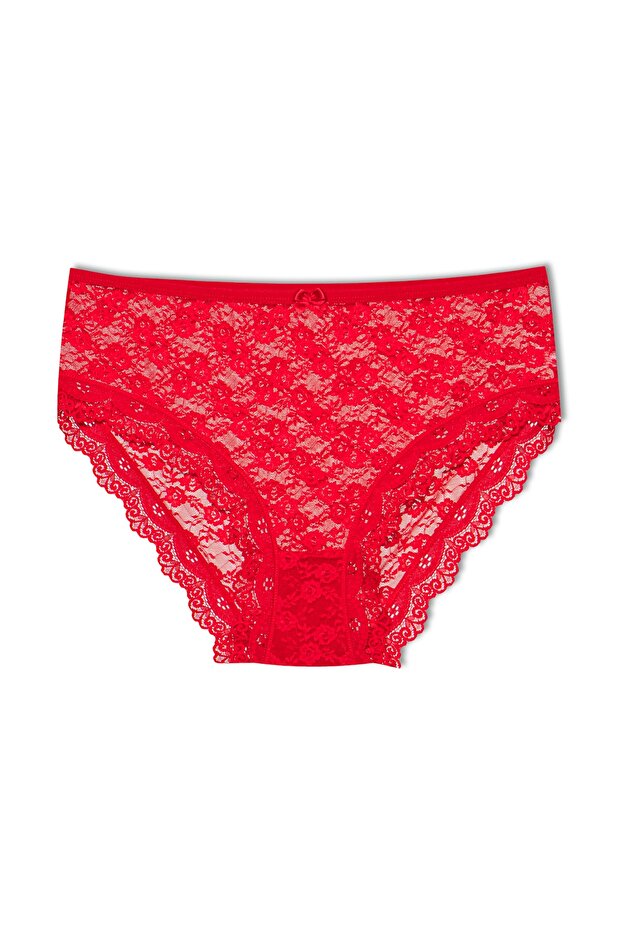 Red Lace High Waist Plus Size Women's Panties