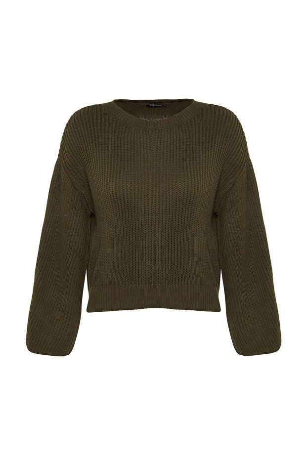 Haki Crop Geniş Kalıp İspanyol Kol Triko Kazak TWOAW20KZ0743 - 6