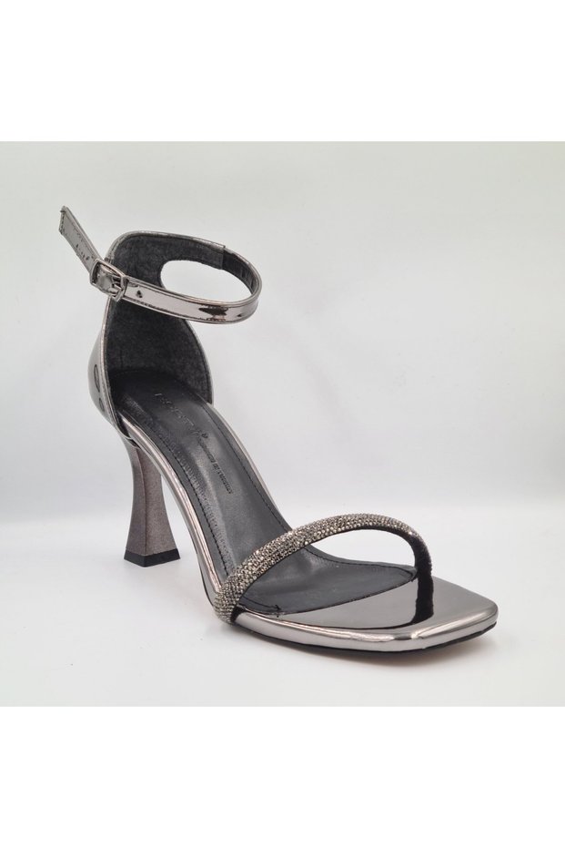 19 Platinum Color Stone Heeled (8cm) Ankle Strap Women's Evening Dress Sandals