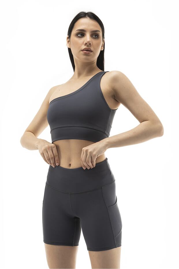 Women's Gray Wide Pocket High Waist Tightening Yoga Shorts Tights