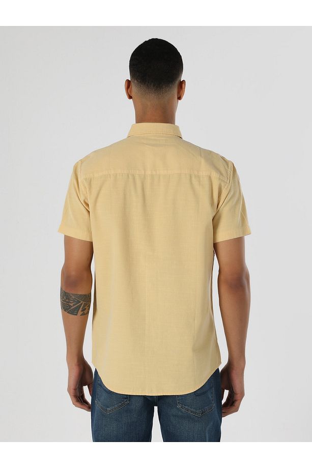 Regular Fit Basic Sarı Erkek Kısa Kol Gömlek - 2