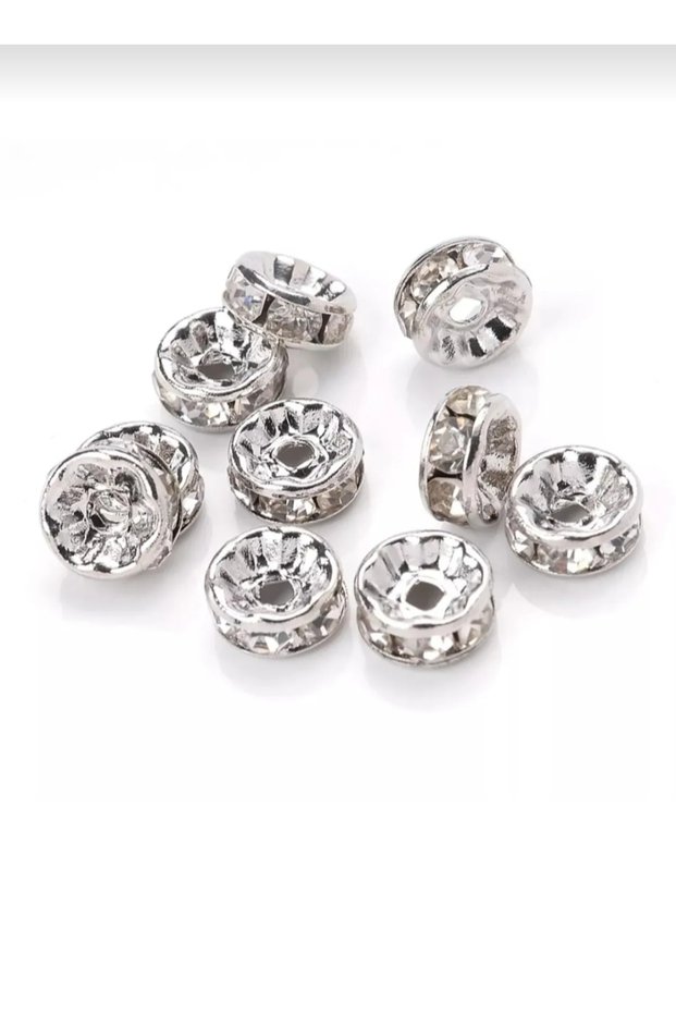 300 Pieces 8 Mm Silver Color Washer Stone Jewelry Accessories Insert