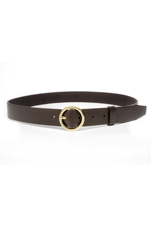 Hakki Leather Round Buckle Women's Belt 3cm Brown