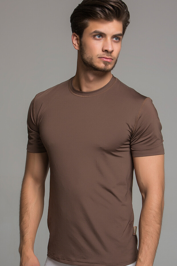 Microfiber Kısa Kol Fanila Kahve - 1