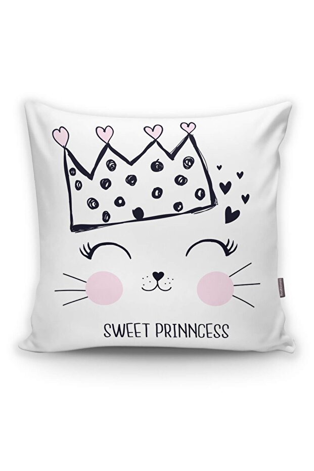 Crown Motif Heart Patterned Modern Pillow Case