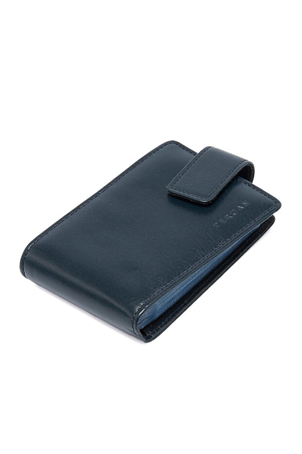 Genuine Leather Navy Blue Unisex Credit Card Holder S1KK00001512