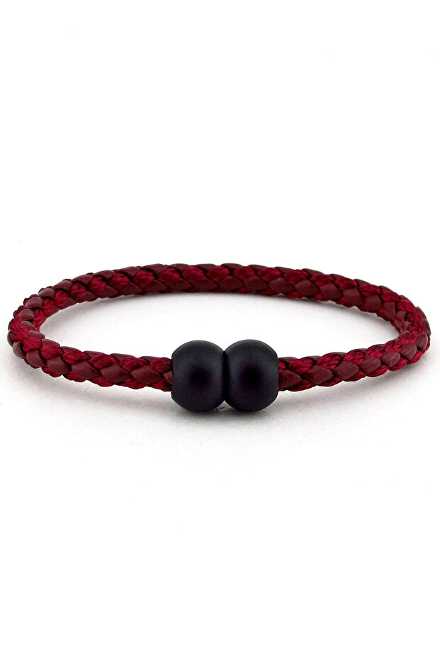 Men's Magnetic Claret Red Black Leather Bracelet BT166