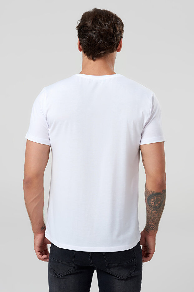 Beyaz Erkek T-Shirt -  Aslan Grafik - Baskılı - 4