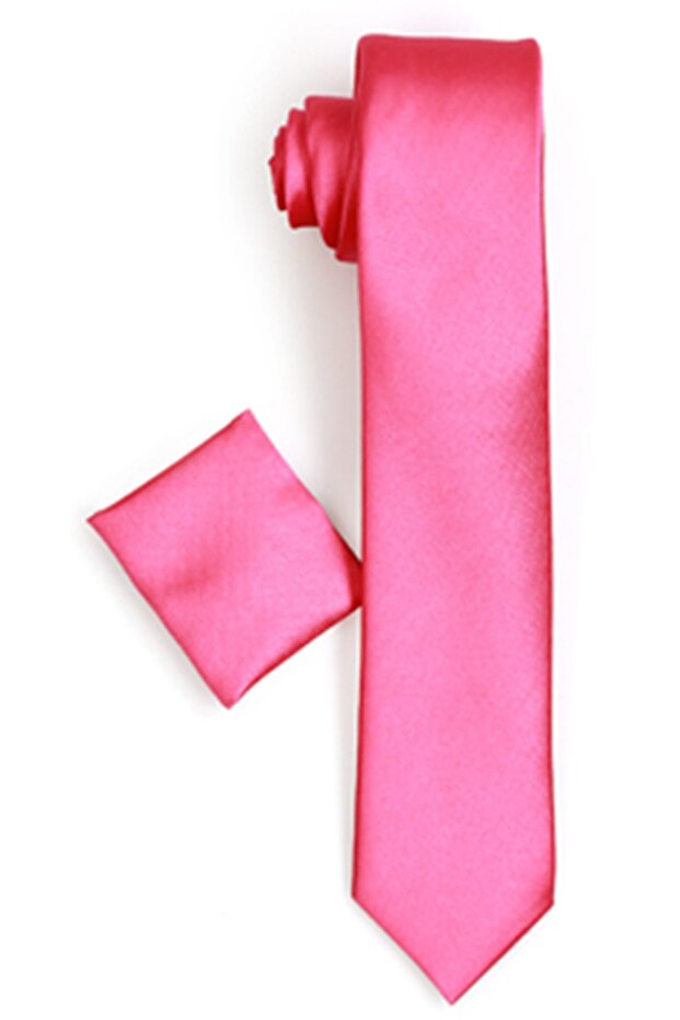 Men's Dark Pink Plain Slim Fit Narrow Cut Handkerchief Tie
