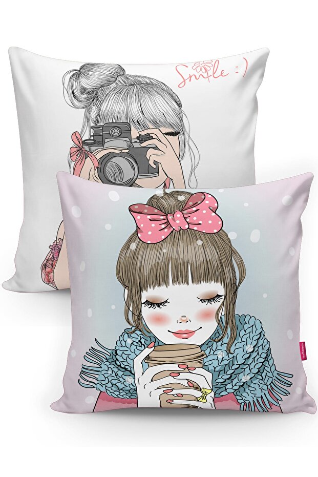 Fashion Girl Patterned 2-Piece Decorative Throw Pillow Cover Set