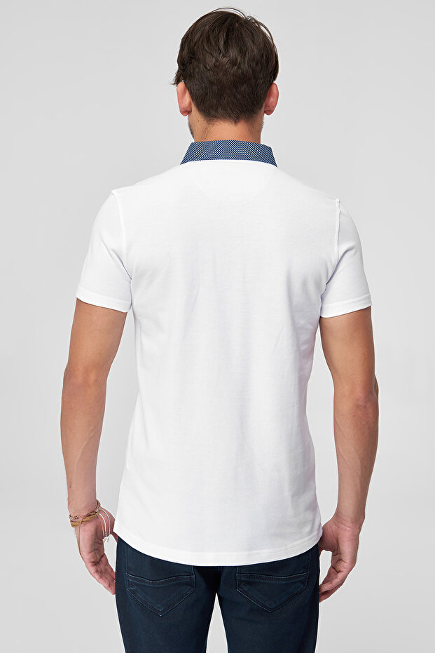 Golf Port Beyaz Erkek Pamuk T-Shirt  - Cepli Kısa Kollu Dokuma Polo Yaka - 4