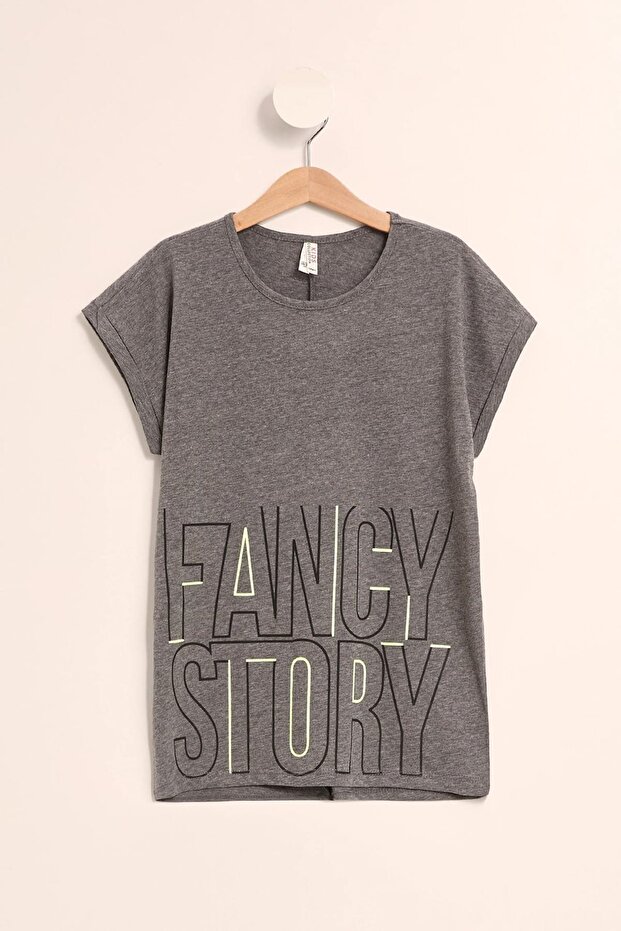 Anthracite Girl's Printed Short Sleeve T-Shirt