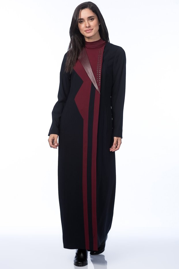 Women's Navy Blue Leather Detailed Garnished Topcoat 6941