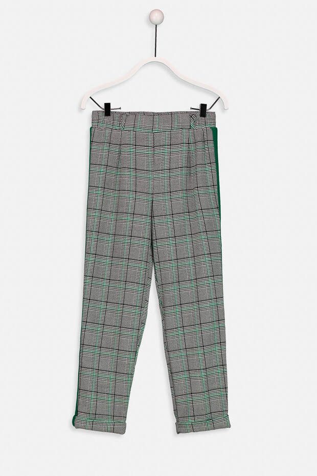 Girl's Green Checked Lme Trousers