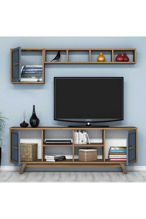 Ayla Tv Ünitesi Ve Orta Sehpa Takımı - Ceviz/Mavi - 3
