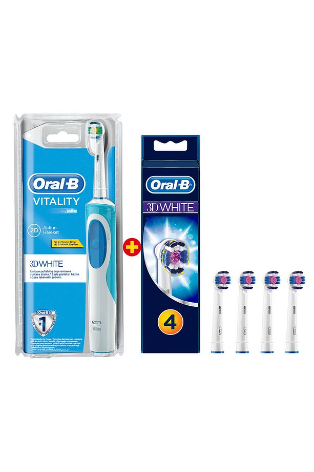 Vitality Şarj Edilebilir Diş Fırçası 3D White +Diş Fırçası Yedek Başlığı Pro White 4 Adet - 1