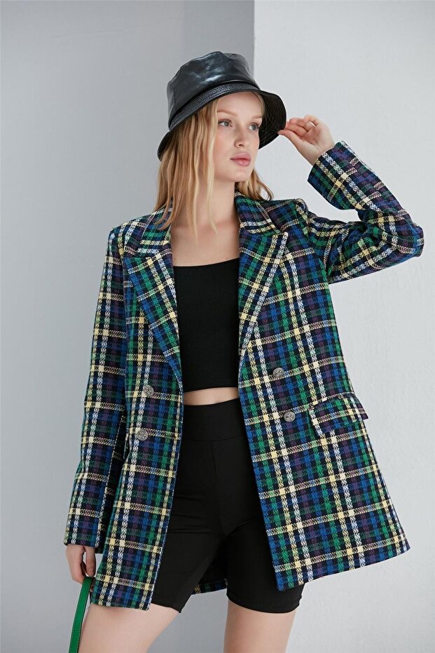 Ekose Ceket - Lacivert - 4