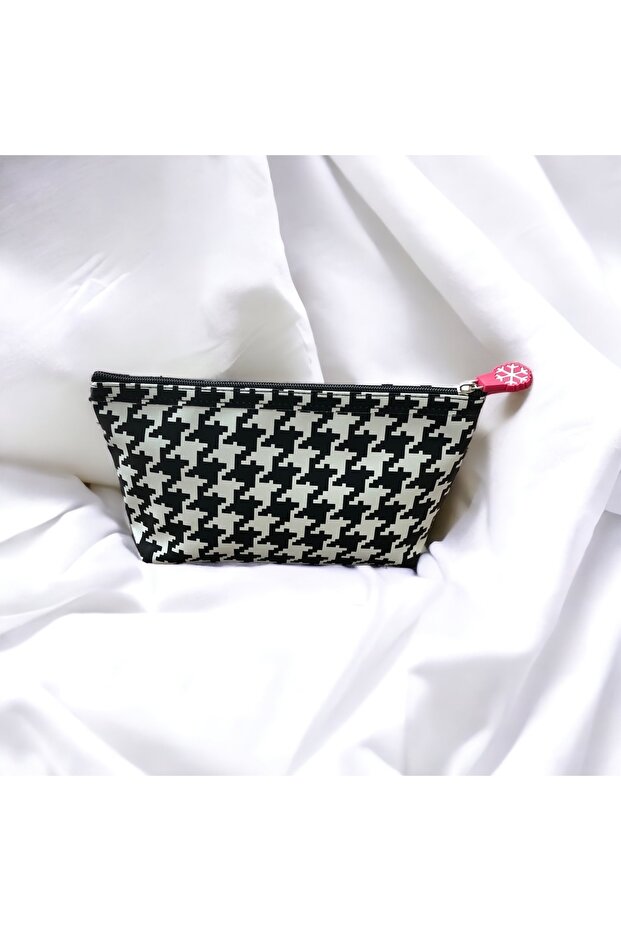حقيبة سفر ومكياج متعددة الأغراض موديل Houndstooth Zipper