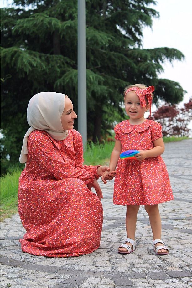 Anne Bebek Kombini Kırmızı Elbise - 1