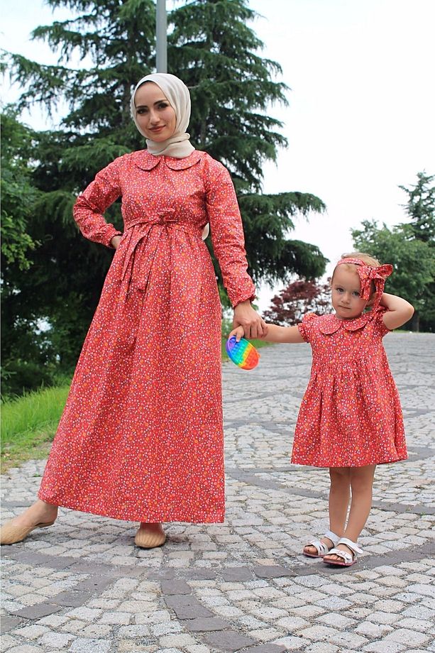 Anne Bebek Kombini Kırmızı Elbise - 3