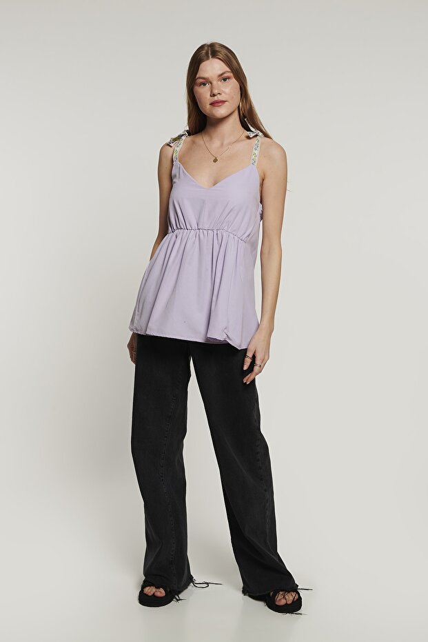 Lace Strap Blouse - Lilac - 3