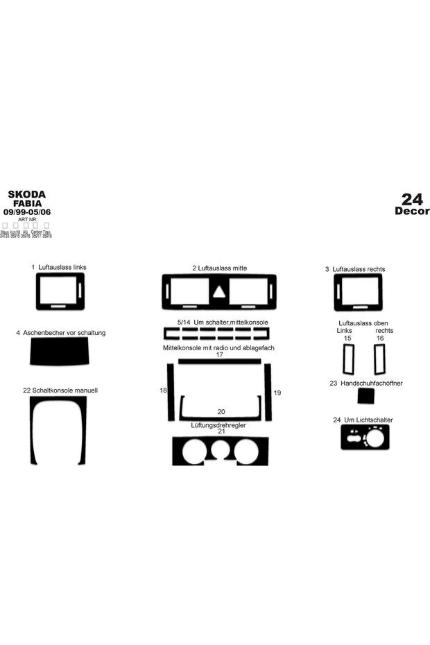 Meriç ® Skoda Fabia Front Glove Box Trim Glossy Black 24 Pieces 1999-2006