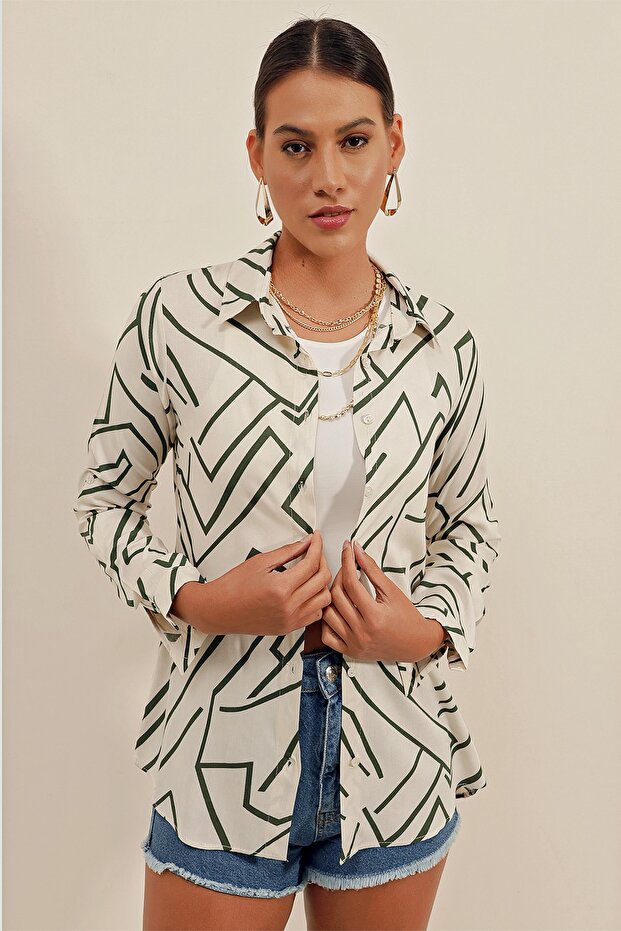 3721 Koszula z graficznym wzorem - A.khaki - 2