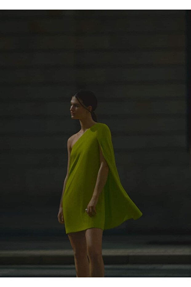 Asimetrik Pelerin Elbise - 8