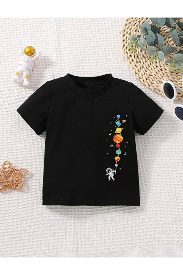 Kids Astronaut Balloon Planets Printed Oversize Children's T-shirt