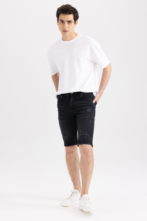 Slim Fit Dar Kalıp Normal Bel Dar Paça Jean Bermuda Şort A6434ax23sm - 3