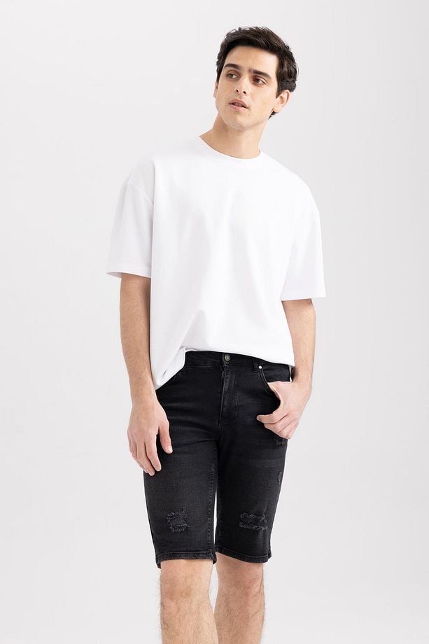 Slim Fit Dar Kalıp Normal Bel Dar Paça Jean Bermuda Şort A6434ax23sm - 4