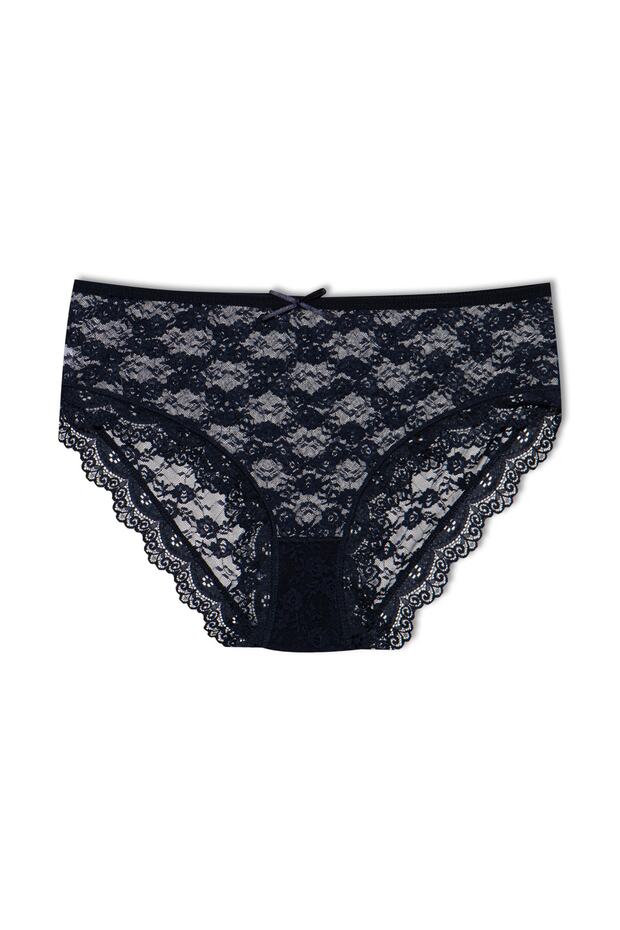 Navy Blue Lace High Waist Plus Size Women's Panties