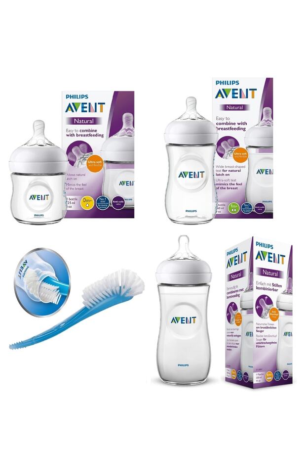 Natural Pp Biberon Seti 3'lü 330-260-125 Ml Cam Değildir + Biberon Ve Emzik Temizleme Fırçası - 1