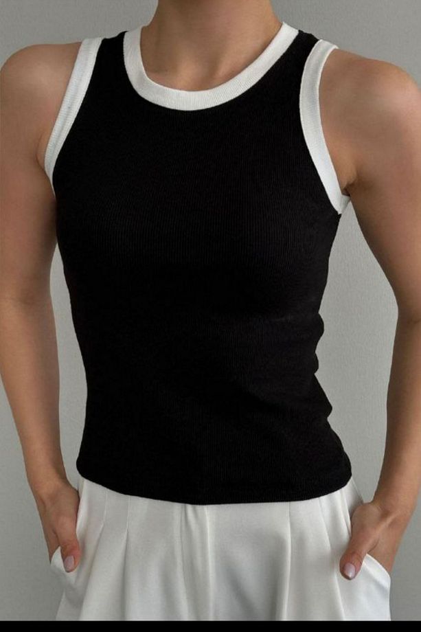 Siyah Beyaz Crop-kadın Atlet-bluz Rpt Atlet-crop- - 2